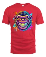 Neon Gorilla Grin Graphic T-Shirt - red t-shirt on white background