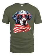 Patriotic Dalmatian USA Flag T-Shirt - military green t-shirt on white background