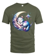 Dreamy Cat Sleeping On Crescent T-Shirt - military green t-shirt on white background