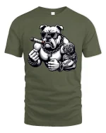 Tough Bulldog Smoking Cigar Cool Muscle T-Shirt - military green t-shirt on white background