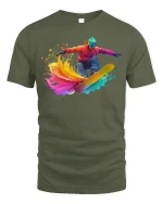 Color Splash Snowboarder Cool Winter T-Shirt - military green t-shirt on white background