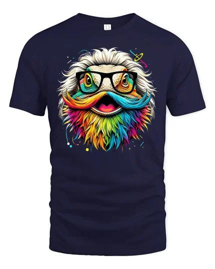 Cool Colorful Lizard With Glasses T-Shirt - navy t-shirt on white background