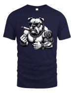 Tough Bulldog Smoking Cigar Cool Muscle T-Shirt - navy t-shirt on white background