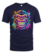 Neon Gorilla Grin Graphic T-Shirt - navy t-shirt on white background