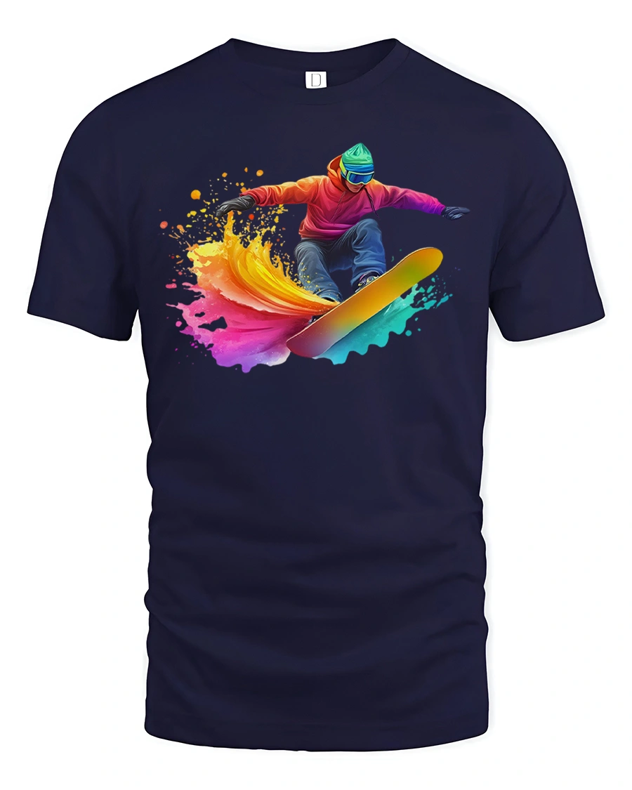 Color Splash Snowboarder Cool Winter T-Shirt - 1 Color Splash Snowboarder Cool Winter T-Shirt - navy t-shirt on white background