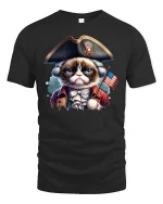 Patriotic Grumpy Cat Funny July 4th Independence T-Shirt - black t-shirt on white background