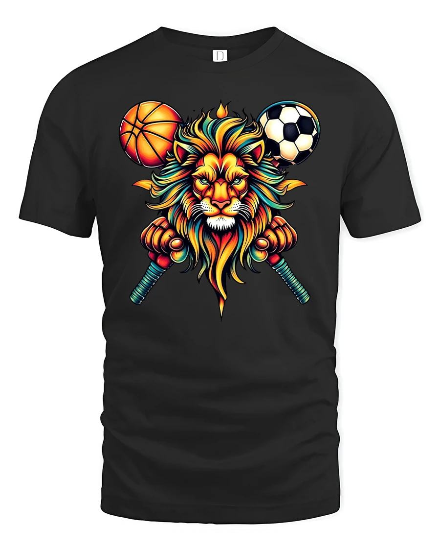 Fierce Lion Sports King Basketball Soccer T-Shirt - 1 Fierce Lion Sports King Basketball Soccer T-Shirt - black t-shirt on white background