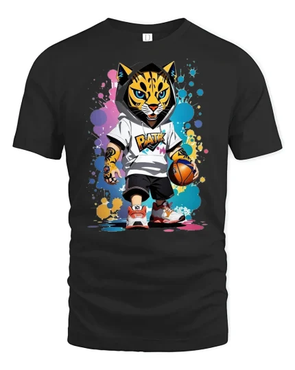 Cool Leopard Basketball Street Style T-Shirt - black t-shirt on white background
