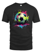 Color Splash Soccer Ball Art T-Shirt - black t-shirt on white background