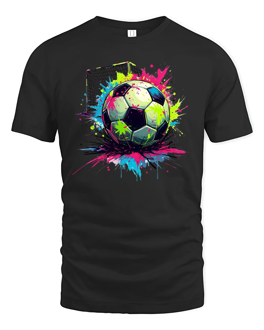 Color Splash Soccer Ball Art T-Shirt - 1 Color Splash Soccer Ball Art T-Shirt - black t-shirt on white background
