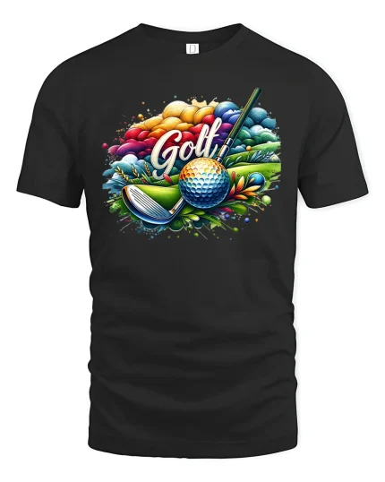 Color Splash Golf Art Tee For Fun Sports Lovers - black t-shirt on white background