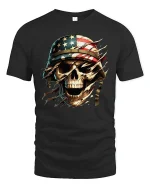 American Flag Skull Soldier Patriotic T-Shirt - black t-shirt on white background
