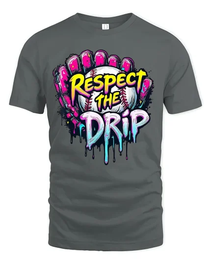 Respect The Drip Baseball Graphic T-Shirt - gray t-shirt on white background