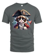Patriotic Grumpy Cat Funny July 4th Independence T-Shirt - gray t-shirt on white background