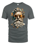 Cool Ancient God Statue with Sunglasses Graphic T-Shirt - gray t-shirt on white background