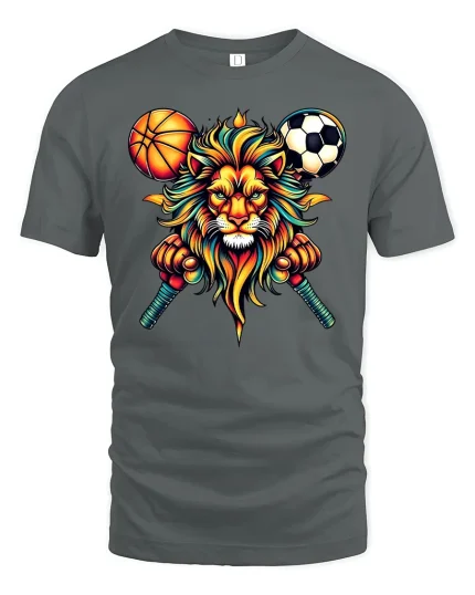 Fierce Lion Sports King Basketball Soccer T-Shirt - gray t-shirt on white background