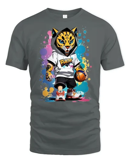 Cool Leopard Basketball Street Style T-Shirt - gray t-shirt on white background