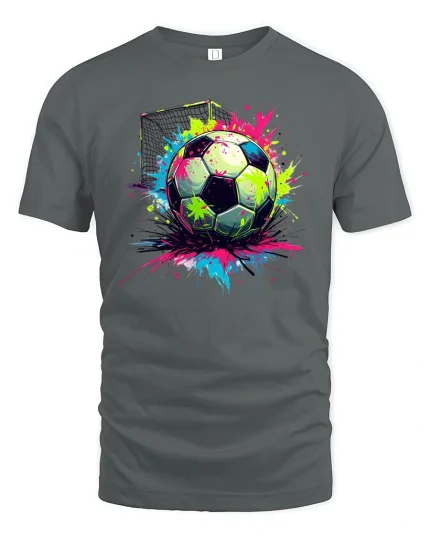 Color Splash Soccer Ball Art T-Shirt - gray t-shirt on white background