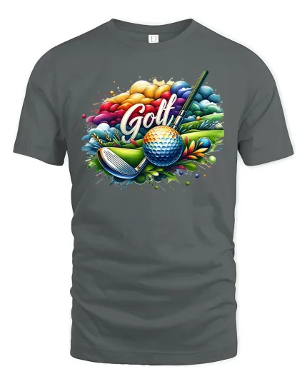 Color Splash Golf Art Tee For Fun Sports Lovers - gray t-shirt on white background