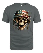 American Flag Skull Soldier Patriotic T-Shirt - gray t-shirt on white background