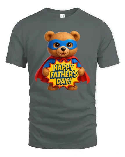 Super Dad Bear Happy Father’s Day Cute Gift T-Shirt - gray t-shirt on white background