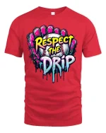Respect The Drip Baseball Graphic T-Shirt - red t-shirt on white background
