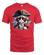 Patriotic Grumpy Cat Funny July 4th Independence T-Shirt - red t-shirt on white background