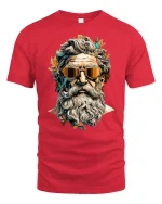 Cool Ancient God Statue with Sunglasses Graphic T-Shirt - red t-shirt on white background