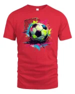 Color Splash Soccer Ball Art T-Shirt - red t-shirt on white background