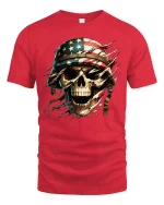 American Flag Skull Soldier Patriotic T-Shirt - red t-shirt on white background