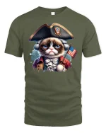 Patriotic Grumpy Cat Funny July 4th Independence T-Shirt - military green t-shirt on white background
