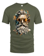 Cool Ancient God Statue with Sunglasses Graphic T-Shirt - military green t-shirt on white background