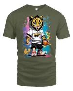 Cool Leopard Basketball Street Style T-Shirt - military green t-shirt on white background