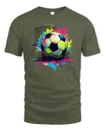 Color Splash Soccer Ball Art T-Shirt - military green t-shirt on white background