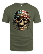 American Flag Skull Soldier Patriotic T-Shirt - military green t-shirt on white background