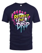 Respect The Drip Baseball Graphic T-Shirt - navy t-shirt on white background
