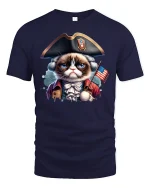 Patriotic Grumpy Cat Funny July 4th Independence T-Shirt - navy t-shirt on white background