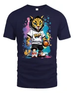 Cool Leopard Basketball Street Style T-Shirt - navy t-shirt on white background