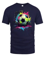 Color Splash Soccer Ball Art T-Shirt - navy t-shirt on white background