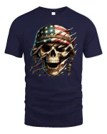 American Flag Skull Soldier Patriotic T-Shirt - navy t-shirt on white background