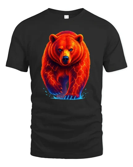 Fiery Red Bear Neon Power Animal Graphic T-Shirt - black t-shirt on white background