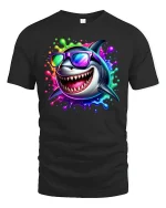 Cool Neon Shark With Sunglasses Funny Summer T-Shirt - black t-shirt on white background