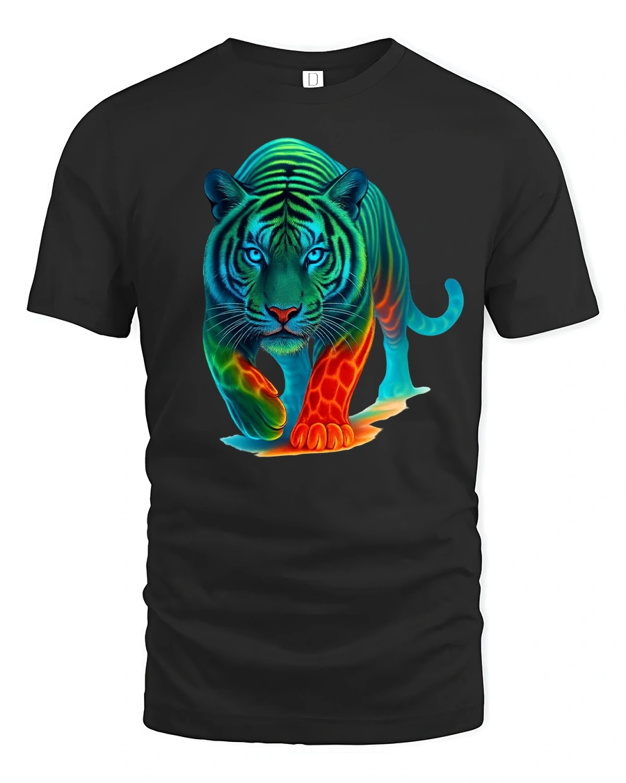 Neon Tiger Glow Jungle Predator Graphic T-Shirt - 1 Neon Tiger Glow Jungle Predator Graphic T-Shirt - black t-shirt on white background