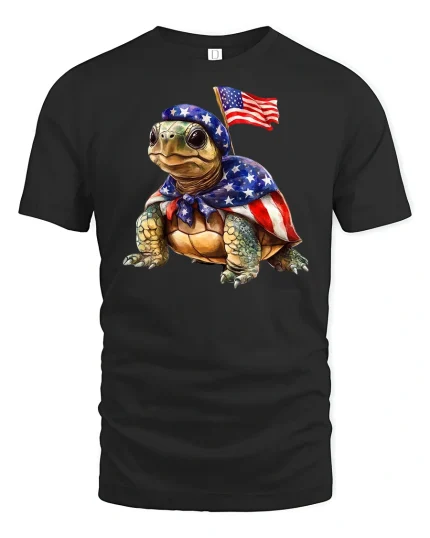 Patriotic Turtle American Flag 4th of July T-Shirt - black t-shirt on white background