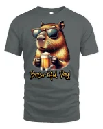 Brew-tiful Day Capybara Beer Lover Funny T-Shirt - gray t-shirt on white background