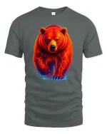 Fiery Red Bear Neon Power Animal Graphic T-Shirt - gray t-shirt on white background