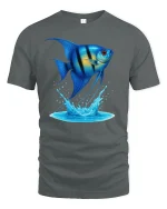 Blue Tropical Fish Splash Ocean Life Graphic T-Shirt - gray t-shirt on white background