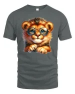 Cute Lion Cub With Glasses Adorable Animal T-Shirt - gray t-shirt on white background
