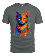 Color Splash Cat Watercolor Art Creative Graphic Tee - gray t-shirt on white background