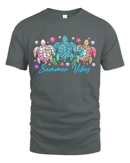Summer Vibes Sea Turtle Beach Ocean Life T-Shirt - gray t-shirt on white background